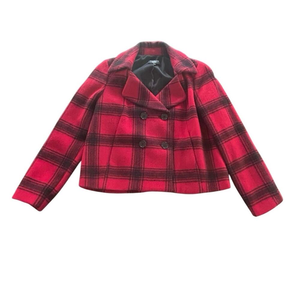 Talbots Wool Alpaca Blend Red Black Button Cropped Blazer Jacket Women's Sz 10P